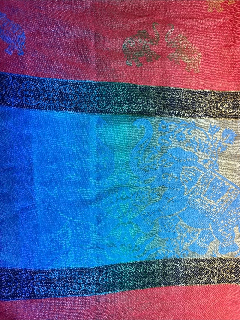 NWOT Pashmina Colorful Rainbow Elephant Print Classic Fringe Scarf 80”X 28”